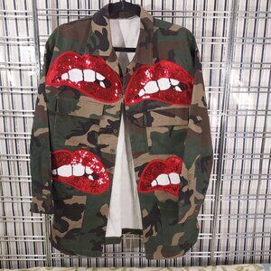 Camouflauge Lips Jacket Womens Size Small